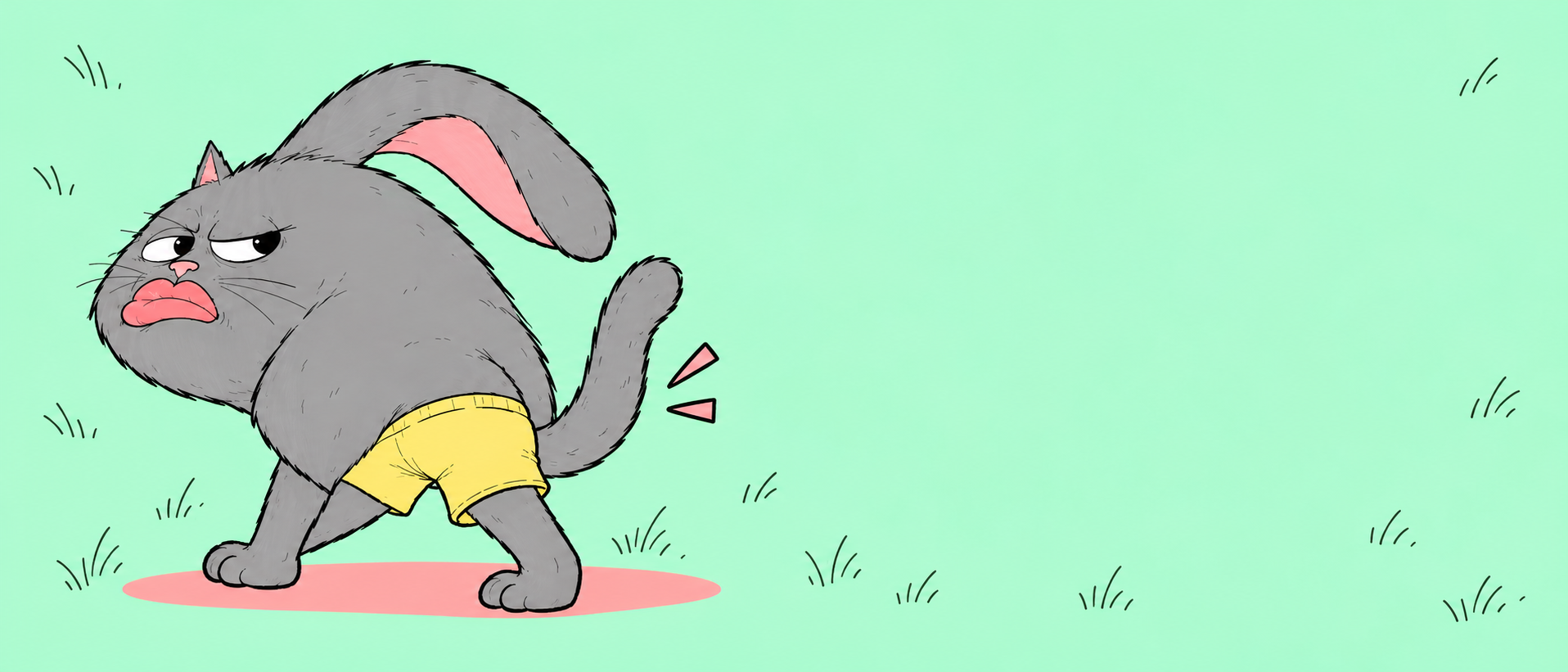 Grumpkin walking away across a mint green field